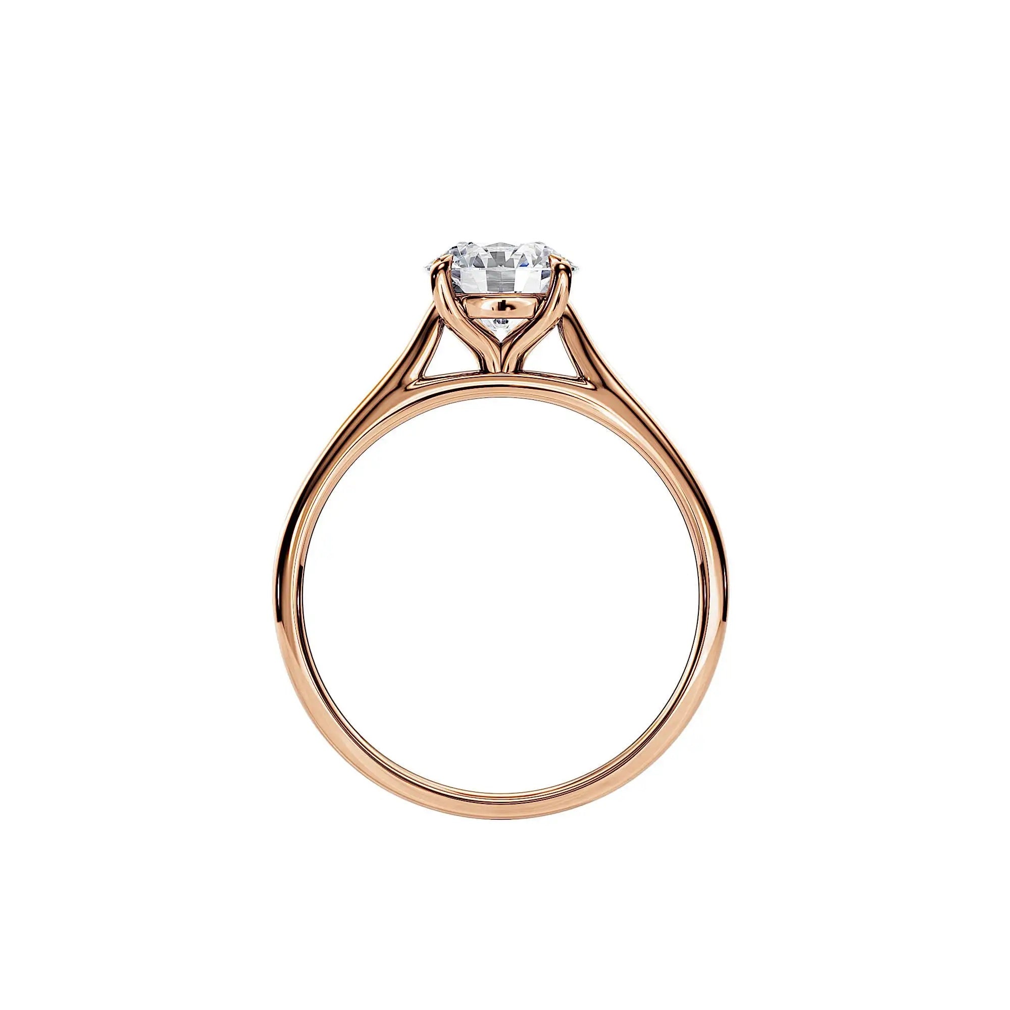 Engagement ring Cathedral setting round cut Moissanite lab grown diamond engagement ring round shank with a four claw setting, on a gold band, against a white background.Moissanite engagement ring cape town south africa grand diamonds ralph jacobs jeulia 