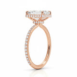 Engagement ring with emerald cut moissanite or lab grown diamond solitaire four cat claw setting yellow rose or white gold hidden double halo and pave set shank Cape Town South Africa grand diamonds ralph jacobs jeuli