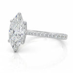 Marquise cut Moissanite lab grown diamond engagement ring pave set shank with cathedral setting, on a gold band, against a white background.Moissanite engagement ring cape town south africa grand diamonds ralph jacobs jeulia