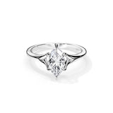 Marquise cut Moissanite lab grown diamond engagement ring v-split shank with a six claw setting, on a gold band, against a white background.Moissanite engagement ring cape town south africa grand diamonds ralph jacobs jeulia  