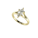 Marquise cut Moissanite lab grown diamond engagement ring v-split shank with a six claw setting, on a gold band, against a white background.Moissanite engagement ring cape town south africa grand diamonds ralph jacobs jeulia  