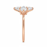 Marquise cut Moissanite lab grown diamond engagement ring round shank with six cat claw setting, on a gold band, against a white background.Moissanite engagement ring cape town south africa grand diamonds ralph jacobs jeulia