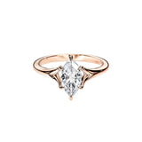 Marquise cut Moissanite lab grown diamond engagement ring v-split shank with a six claw setting, on a gold band, against a white background.Moissanite engagement ring cape town south africa grand diamonds ralph jacobs jeulia  