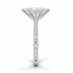 Marquise cut Moissanite lab grown diamond engagement ring pave set shank with cathedral setting, on a gold band, against a white background.Moissanite engagement ring cape town south africa grand diamonds ralph jacobs jeulia