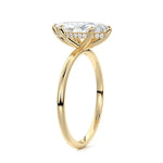 Engagement ring with marquise cut moissanite or lab grown diamond solitaire six claw  hidden halo setting yellow rose or white gold hidden halo and pave set shank Cape Town South Africa grand diamonds ralph jacobs jeuli