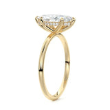 Engagement ring with marquise cut moissanite or lab grown diamond solitaire six claw  hidden halo setting yellow rose or white gold hidden halo and pave set shank Cape Town South Africa grand diamonds ralph jacobs jeuli