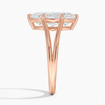 Marquise cut Moissanite lab grown diamond engagement ring V-Split shank with six cat claw setting, on a gold band, against a white background.Moissanite engagement ring cape town south africa grand diamonds ralph jacobs jeulia