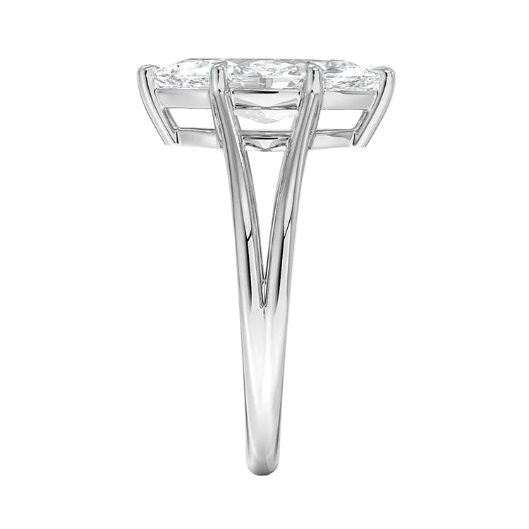 Marquise cut Moissanite lab grown diamond engagement ring V-Split shank with six cat claw setting, on a gold band, against a white background.Moissanite engagement ring cape town south africa grand diamonds ralph jacobs jeulia