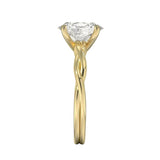 Oval cut Moissanite lab grown diamond engagement ring braided shank with a four claw setting, on a gold band, against a white background.Moissanite engagement ring cape town south africa grand diamonds ralph jacobs jeulia 