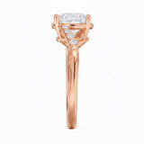 Oval cut Moissanite lab grown diamond engagement ring twisted v shank set with shared prong stones on a gold shank, against a white background.Moissanite engagement ring cape town south africa grand diamonds ralph jacobs jeulia 