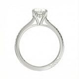 Engagement ring with oval cut moissanite or lab grown diamond solitaire four cat claw hidden halo with pave set band in yellow rose or white gold hidden double halo and pave set shank Cape Town South Africa grand diamonds ralph jacobs jeuli