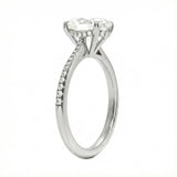 Engagement ring with oval cut moissanite or lab grown diamond solitaire four cat claw hidden halo with pave set band in yellow rose or white gold hidden double halo and pave set shank Cape Town South Africa grand diamonds ralph jacobs jeuli