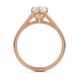 Pear cut Moissanite lab grown diamond engagement ring v-split band with a three claw cathedral setting, on a gold band, against a white background.Moissanite engagement ring cape town south africa grand diamonds ralph jacobs jeulia