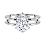 Pear cut Moissanite lab grown diamond engagement ring double band with a six claw setting, on a gold band, against a white background.Moissanite engagement ring cape town south africa grand diamonds ralph jacobs jeulia  
