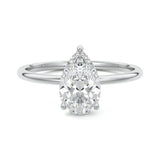 Engagement ring with pear cut moissanite or lab grown diamond solitaire three cat claw hidden halo in yellow rose or white gold hidden double halo and pave set shank Cape Town South Africa grand diamonds ralph jacobs jeuli