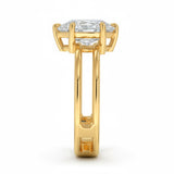 Pear cut Moissanite lab grown diamond engagement ring double band with a six claw setting, on a gold band, against a white background.Moissanite engagement ring cape town south africa grand diamonds ralph jacobs jeulia  