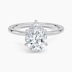 Pear cut Moissanite lab grown diamond engagement ring round shank with a six claw setting, on a gold band, against a white background.Moissanite engagement ring cape town south africa grand diamonds ralph jacobs jeuli