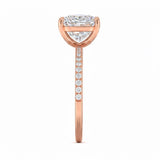 Princess cut Moissanite lab grown diamond engagement ring with classic pave set gold band, against a white background.Moissanite engagement ring cape town south africa grand diamonds ralph jacobs jeulia 