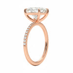 Princess cut Moissanite lab grown diamond engagement ring with classic pave set gold band, against a white background.Moissanite engagement ring cape town south africa grand diamonds ralph jacobs jeulia 