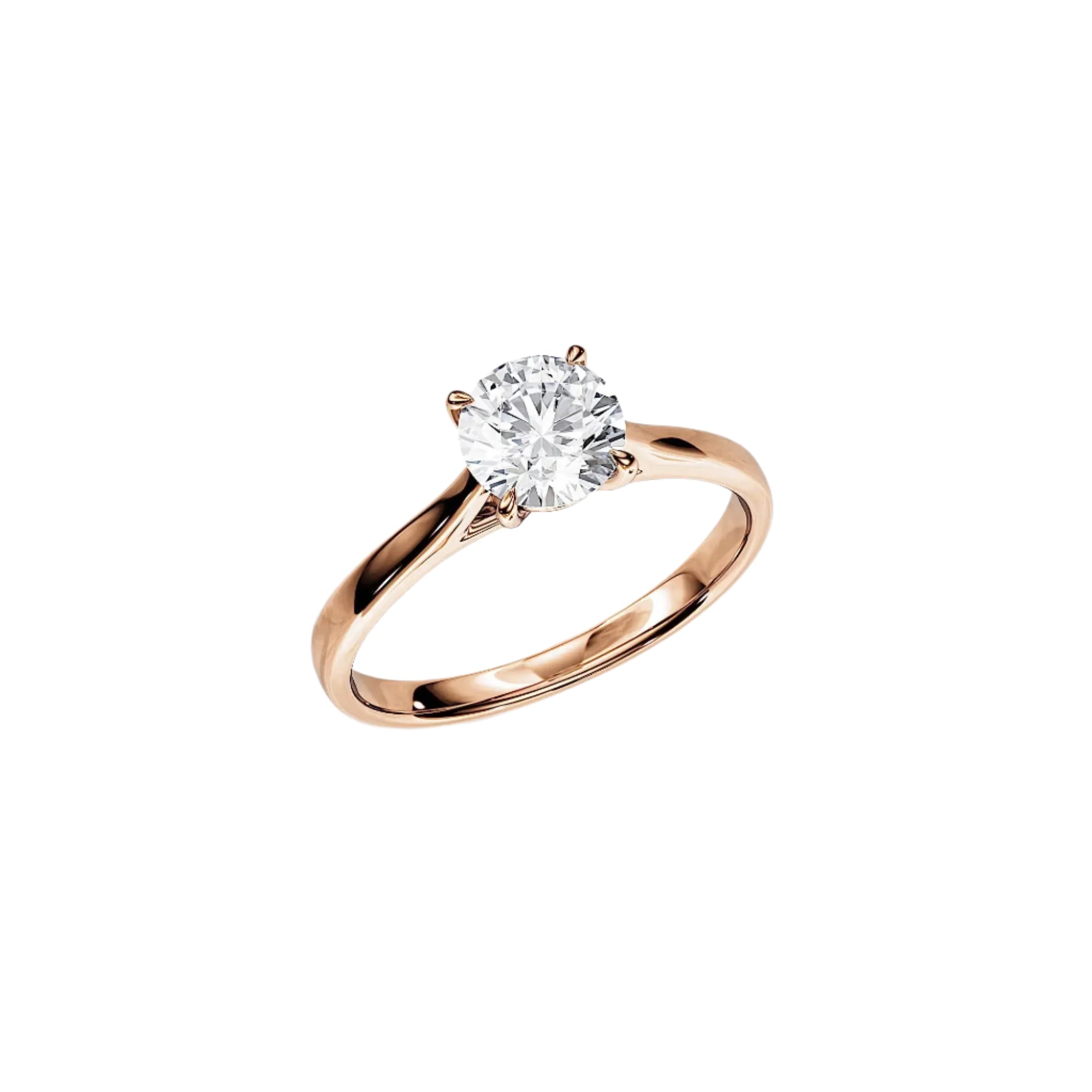 Engagement ring Cathedral setting round cut Moissanite lab grown diamond engagement ring round shank with a four claw setting, on a gold band, against a white background.Moissanite engagement ring cape town south africa grand diamonds ralph jacobs jeulia 