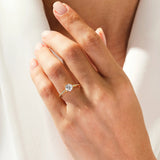 Round cut Moissanite lab grown diamond engagement ring with bridal stacking  pave on a gold band, against a white background.Moissanite engagement ring cape town south africa grand diamonds ralph jacobs jeulia 