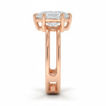 Round cut Moissanite lab grown diamond engagement ring double band with a four claw setting, on a gold band, against a white background.Moissanite engagement ring cape town south africa grand diamonds ralph jacobs jeulia