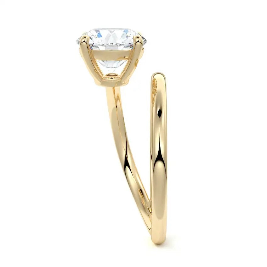 Round cut Moissanite lab grown diamond engagement ring with fancy design and pave set gold band, against a white background.Moissanite engagement ring cape town south africa grand diamonds ralph jacobs jeulia 