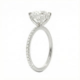 Engagement ring with round cut moissanite or lab grown diamond solitaire four cat claw  moissanite ecrasted setting yellow rose or white gold hidden halo and pave set shank Cape Town South Africa grand diamonds ralph jacobs jeuli