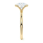 Engagement ring Round cut Moissanite lab grown diamond engagement ring  with open tube setting, on a gold band, against a white background.Moissanite engagement ring cape town south africa grand diamonds ralph jacobs jeulia 