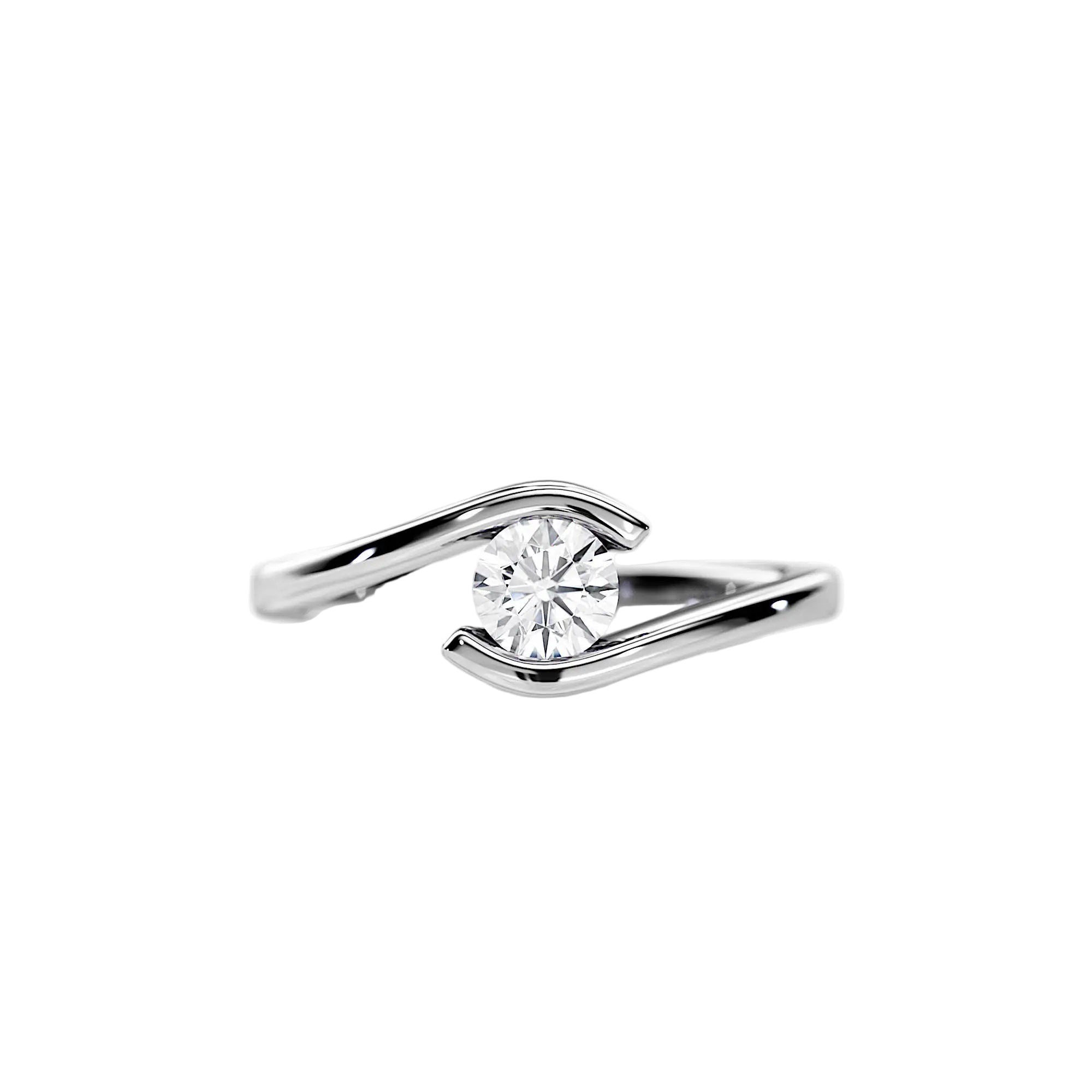 ngagement ring round cut Moissanite lab grown diamond tension set shank with a four claw setting, on a gold band, against a white background.Moissanite engagement ring cape town south africa grand diamonds ralph jacobs jeulia 