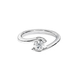 Engagement ring round cut Moissanite lab grown diamond tension set shank with a four claw setting, on a gold band, against a white background.Moissanite engagement ring cape town south africa grand diamonds ralph jacobs jeulia 