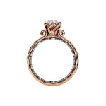 Round cut Moissanite lab grown diamond two tone engagement ring ornate band with a six claw setting, on a gold band, against a white background.Moissanite engagement ring cape town south africa grand diamonds ralph jacobs jeulia  