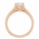 Engagement ring Cathedral setting round cut Moissanite lab grown diamond engagement ring v-Split round shank with a four claw setting, on a gold band, against a white background.Moissanite engagement ring cape town south africa grand diamonds ralph jacobs jeulia 