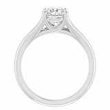 Engagement ring Cathedral setting round cut Moissanite lab grown diamond engagement ring v-Split round shank with a four claw setting, on a gold band, against a white background.Moissanite engagement ring cape town south africa grand diamonds ralph jacobs jeulia 