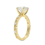 Round cut Moissanite lab grown diamond engagement ring with classic set centre stone and vintage set stones on the band, against a white background.Moissanite engagement ring cape town south africa grand diamonds ralph jacobs jeulia 