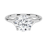 Engagement ring Round cut Moissanite lab grown diamond engagement ring v-Split round shank with a four cat-claw setting, on a gold band, against a white background.Moissanite engagement ring cape town south africa grand diamonds ralph jacobs jeulia 