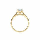 Engagement ring Cathedral setting round cut Moissanite lab grown diamond engagement ring round shank with a four claw setting, on a gold band, against a white background.Moissanite engagement ring cape town south africa grand diamonds ralph jacobs jeulia 