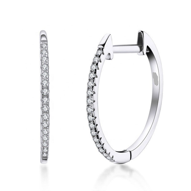 Gold Moissanite Half Eternity Hoop  Earrings Round Stone 