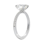 Side profile of the Oval Tapered Pavé ring showing the dramatic pinch where the shank meets the basket setting.