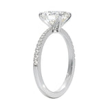 Side profile of the Oval Tapered Pavé ring showing the dramatic pinch where the shank meets the basket setting.