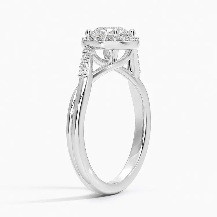 White Gold 1CT Round Cut Split Shank Halo Moissanite Diamond Ring Moissanite Engagement Ring