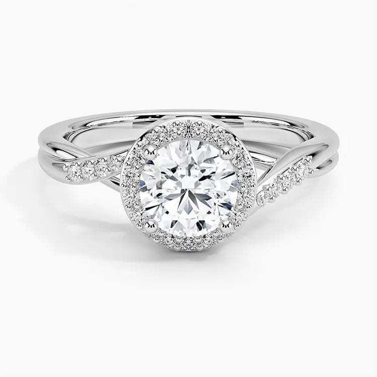 Gold 1CT Round Cut Split Shank Halo Moissanite Diamond Ring Moissanite Engagement Ring