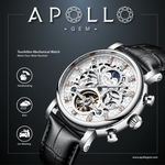 ApolloGem tourbillon mechanical watch with detailed face on a dark background