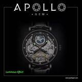 Luxury watch with intricate design on a black background, featuring the brand 'ApolloGem'.