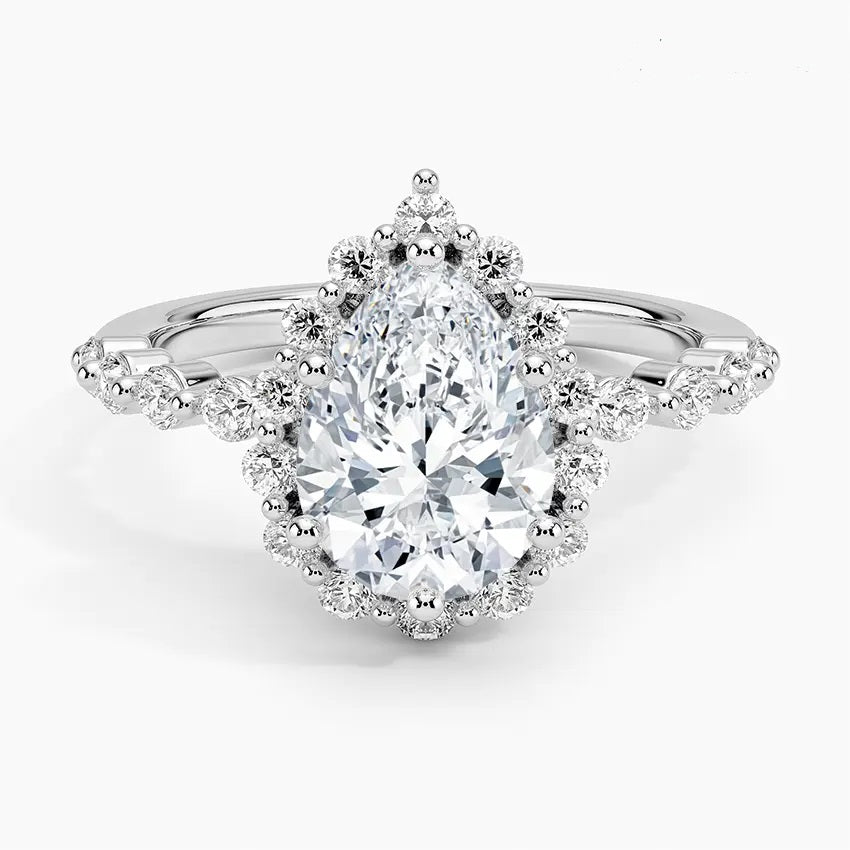 Gold 1.0 Carat Pear-Cut Halo Moissanite Engagement Ring