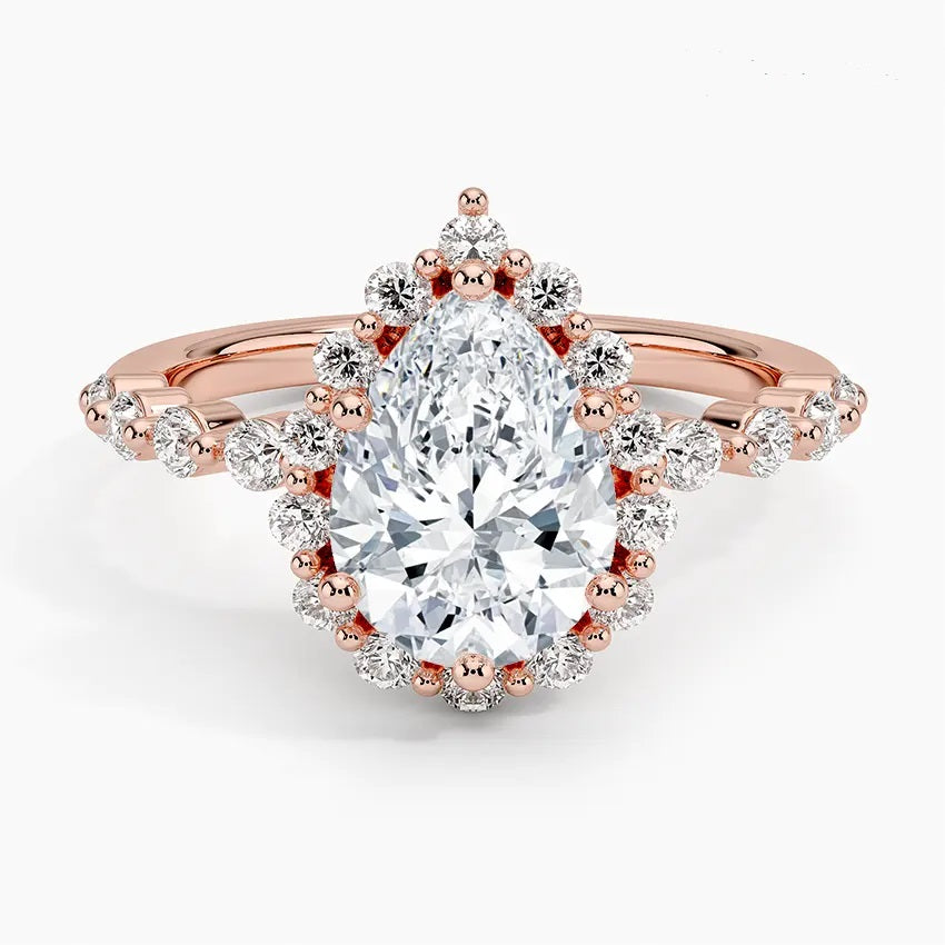 Gold 1.0 Carat Pear-Cut Halo Moissanite Engagement Ring