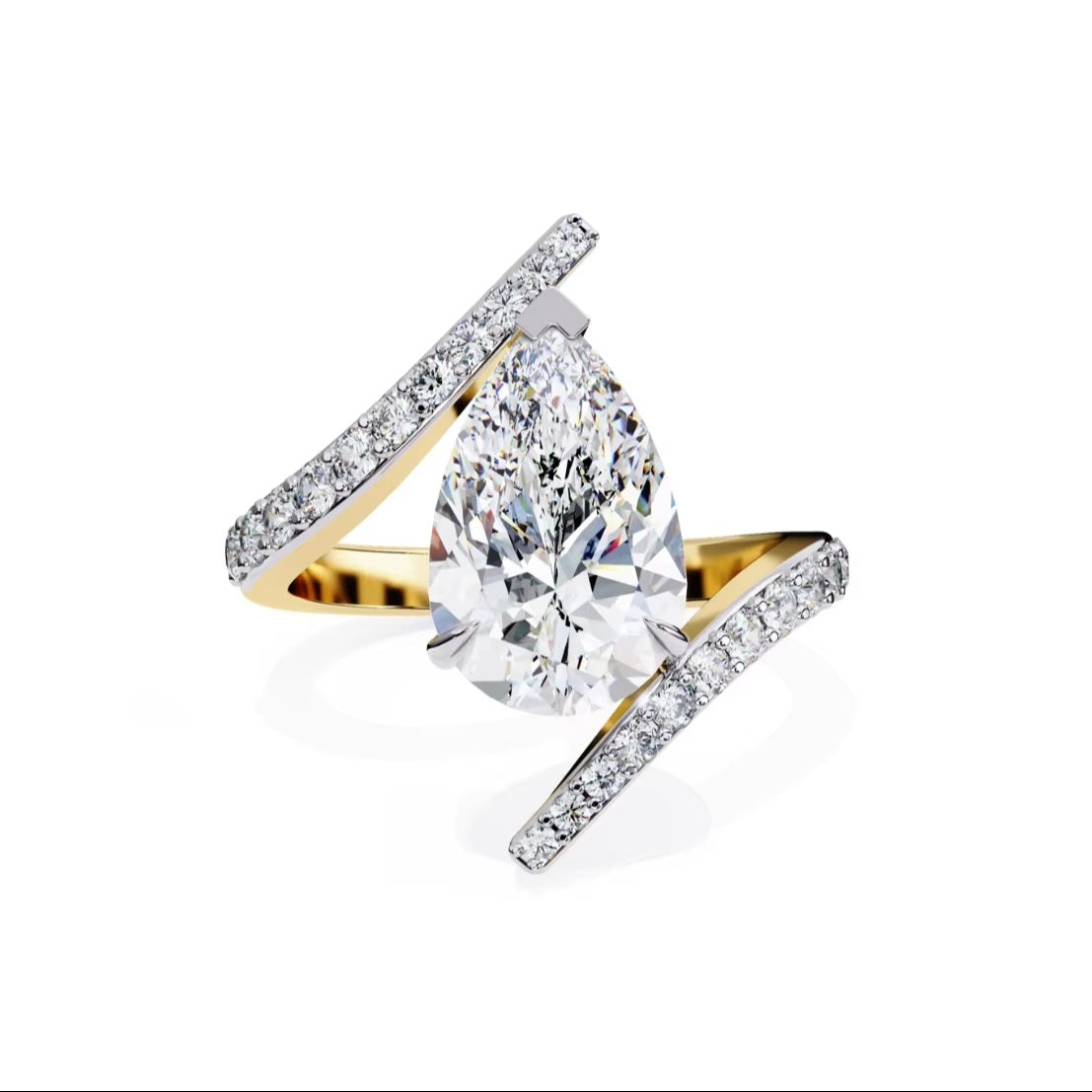 Unique bypass engagement ring pear cut diamond pave band open style South Africa