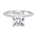 alt="Custom lab-grown diamond engagement ring with hidden halo and radiant cut stone by ApolloGem"
