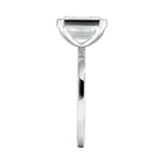 An Emarald cut Moissanite engagement ring with a bezel setting, displayed on a gold band, against a white background.Moissanite engagement ring cape town south africa grand diamonds ralph jacobs jeulia "