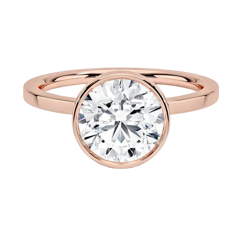 The Architectural Round moissanite solitaire ring with a flat rose gold band ApolloGem